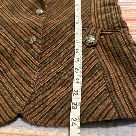 Vintage Korean Striped Blazer Brown Black Green Button Up‎ Lapel Collar Jacket - Picture 8 of 11